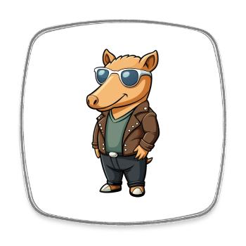 Tapir Funny Cartoon Kawaii Veste Lunettes de soleil - Magnet carré - blanc - Devant