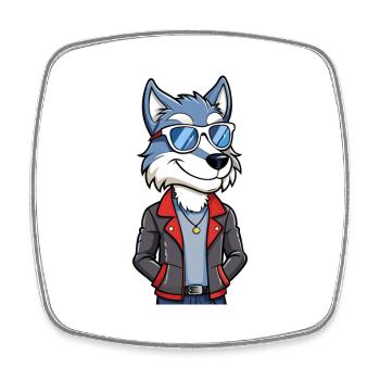 Wolf Funny Cartoon Kawaii Jacket Sunglasses - Square fridge magnet - white - Front
