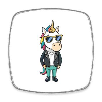 Unicorn Funny Cartoon Kawaii Jacket Sunglasses - Square fridge magnet - white - Front