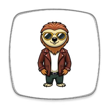 Faultier Lustige Cartoon Kawaii Jacke Sonnenbrille - Viereckiger Kühlschrankmagnet - Weiß - Vorne