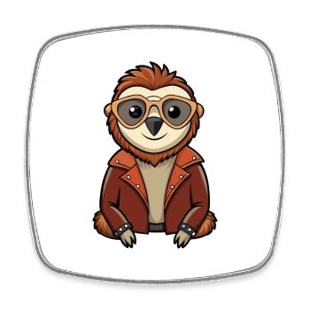 Faultier Lustige Cartoon Kawaii Jacke Sonnenbrille - Viereckiger Kühlschrankmagnet - Weiß - Vorne