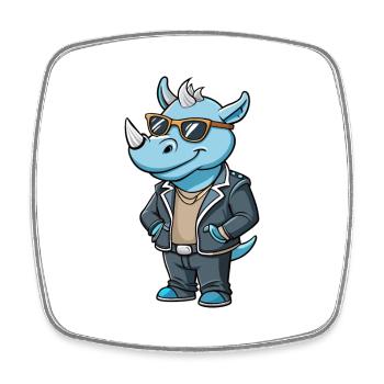 Rhino Funny Cartoon Kawaii Jacket Sunglasses - Square fridge magnet - white - Front