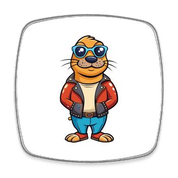 Seal Funny Cartoon Kawaii Jacket Sunglasses - Square fridge magnet - white - Front