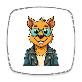 Quokka Funny Cartoon Kawaii Jacket Sunglasses - Square fridge magnet - white - Front