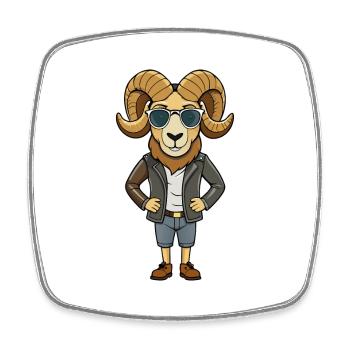 Ram Lustige Cartoon Kawaii Jacke Sonnenbrille - Viereckiger Kühlschrankmagnet - Weiß - Vorne
