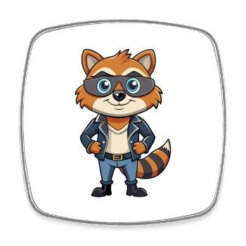 Raccoon Funny Cartoon Kawaii Jacket Sunglasses - Square fridge magnet - white - Front