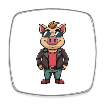 Pig Funny Cartoon Kawaii Jacket Sunglasses - Square fridge magnet - white - Front