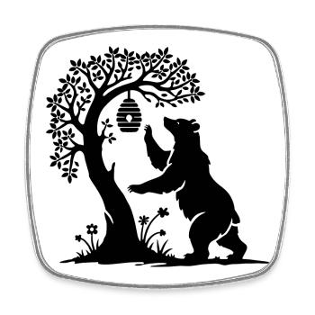 Charmant ours en voleur de miel sur une ruche - Magnet carré - blanc - Devant