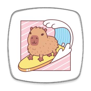 Capybara mignon surfant sur une planche de surf - Magnet carré - blanc - Devant