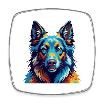 Chien de berger belge race Coloré Dessin animé Kawaii - Magnet carré - blanc - Devant
