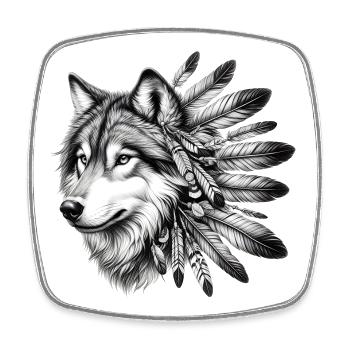 Loup amérindien Peau rouge américaine - Magnet carré - blanc - Devant