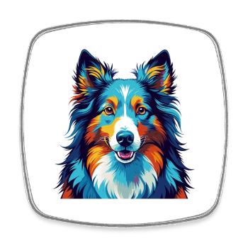 Chien de berger Shetland race Coloré Dessin animé Kawaii - Magnet carré - blanc - Devant