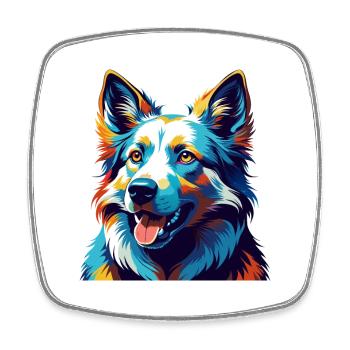 White Shepherd Dog Breed Colorful Cartoon Kawaii - Square fridge magnet - white - Front