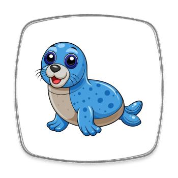 Phoque Mascotte mignonne Personnage de dessin animé Kawaii - Magnet carré - blanc - Devant
