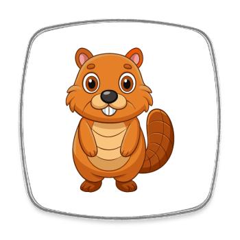 Beaver Cute Mascot Cartoon Character Kawaii - Square fridge magnet - white - Front