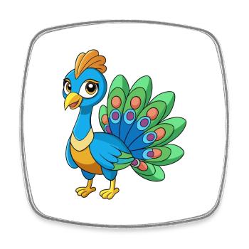 Peacock Cute Mascot Cartoon Character Kawaii - Square fridge magnet - white - Front