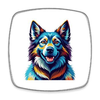 Swedish Elkhound Dog Breed Colorful Cartoon Kawaii - Square fridge magnet - white - Front