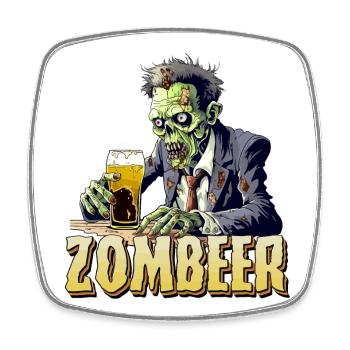 Zombier - Zombie et bière Bière Happy Halloween - Magnet carré - blanc - Devant