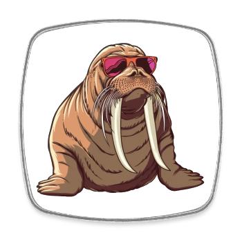 Walrus, sunglasses, summer, gift - Square fridge magnet - white - Front