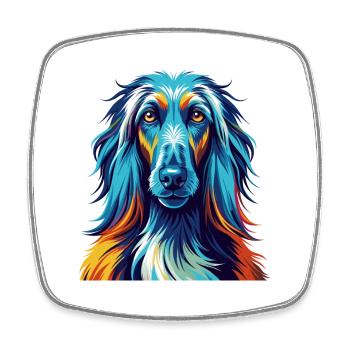 Chien de chasse afghan Race Coloré Dessin animé Kawaii - Magnet carré - blanc - Devant