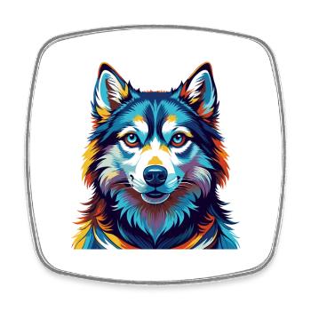 Alaskan Husky Chien Race Coloré Dessin Animé Kawaii - Magnet carré - blanc - Devant