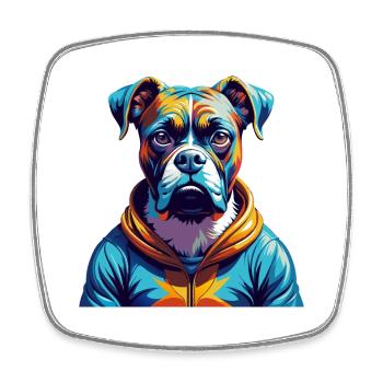 Boxer Hund Rasse Buntes Aquarell Karikatur Kawaii - Viereckiger Kühlschrankmagnet - Weiß - Vorne