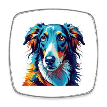 Borzoi Dog Breed Colorful Cartoon Kawaii - Square fridge magnet - white - Front