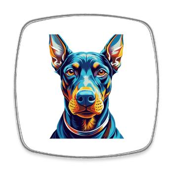 Doberman Pinscher Chien Race Dessin animé Kawaii - Magnet carré - blanc - Devant