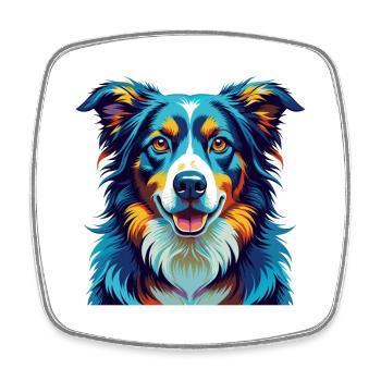 English Shepherd Dog Breed Colorful Cartoon Kawaii - Square fridge magnet - white - Front