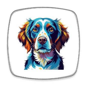 Race de chien breton coloré dessin animé Kawaii - Magnet carré - blanc - Devant