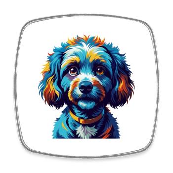 caniche miniature chien race coloré dessin animé kawaii - Magnet carré - blanc - Devant