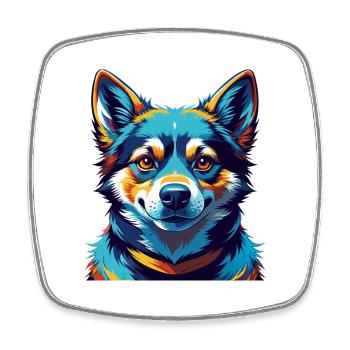 Jindo Dog Breed Colorful Watercolor Cartoon Kawaii - Square fridge magnet - white - Front