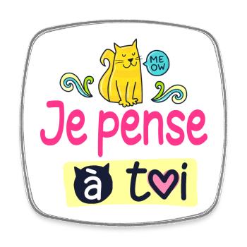 Ich denke an dich – Happy Cat - Viereckiger Kühlschrankmagnet - Weiß - Vorne