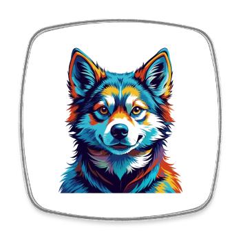 Hokkaido Dog Breed Colorful Cartoon Kawaii - Square fridge magnet - white - Front
