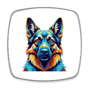 German Shepherd Dog Breed Colorful Cartoon Kawaii - Square fridge magnet - white - Front