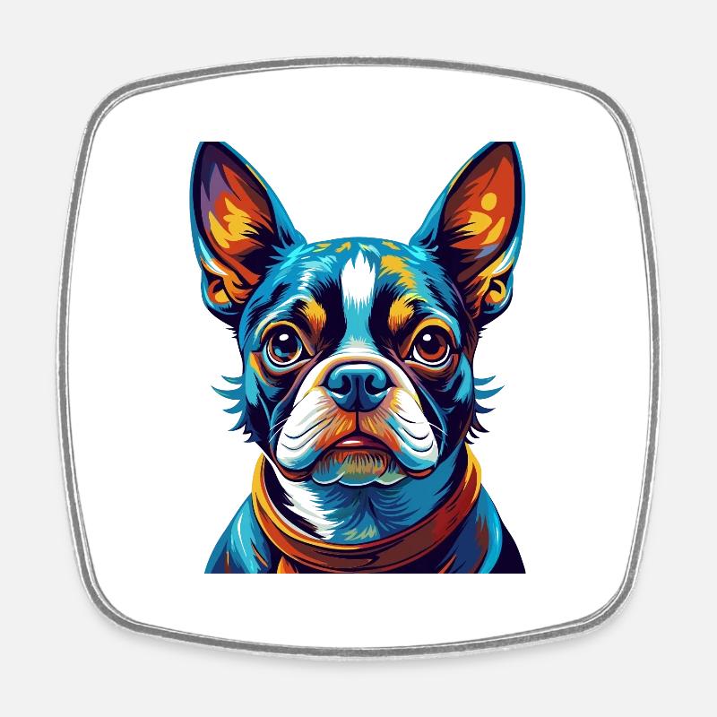 Boston Terrier Chien Race Coloré Dessin Animé Kawaii - Magnet carré - blanc