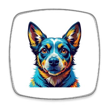 Blue Heeler Dog Breed Colorful Cartoon Kawaii - Square fridge magnet - white - Front