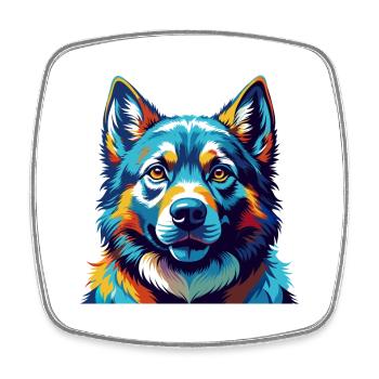 Norwegian Elkhound Dog Breed Cartoon Kawaii - Square fridge magnet - white - Front