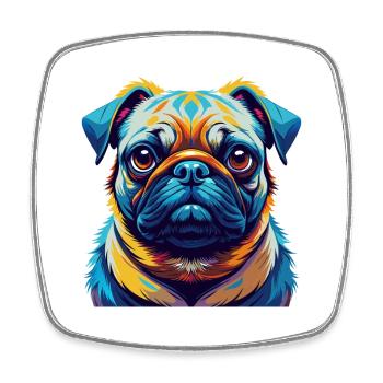 Mops Hund Rasse Buntes Aquarell Karikatur Kawaii - Viereckiger Kühlschrankmagnet - Weiß - Vorne