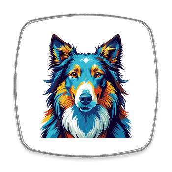 Rough Collie Dog Breed Colorful Cartoon Kawaii - Square fridge magnet - white - Front