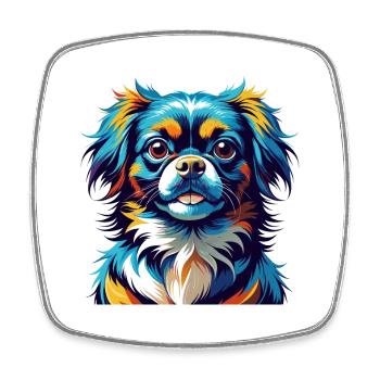 Épagneul tibétain chien race Dessin animé coloré Kawaii - Magnet carré - blanc - Devant
