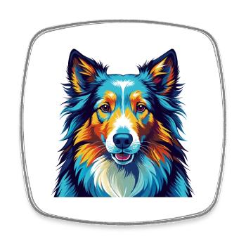 Chien de berger Shetland race Coloré Dessin animé Kawaii - Magnet carré - blanc - Devant