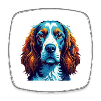 Welsh Springer Spaniel Dog Breed Cartoon Kawaii - Square fridge magnet - white - Front
