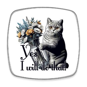 BKH British Shorthair Cat Vase renverser sur le cadeau - Magnet carré - blanc - Devant