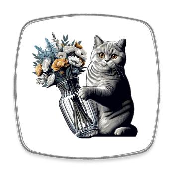 BKH Britisch Kurzhaar Katze Vase umkippen Geschenk - Viereckiger Kühlschrankmagnet - Weiß - Vorne