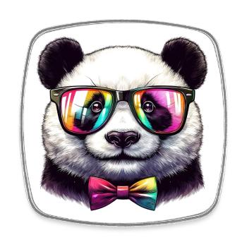 Panda with Glasses and Bow Tie - Square fridge magnet - white - Front