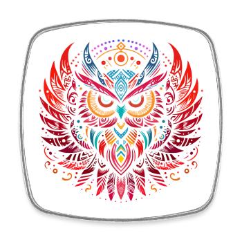 Tribal Eule Mehrfarbig Vogel Eule Geometrisch - Viereckiger Kühlschrankmagnet - Weiß - Vorne