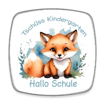 Little Fox | Goodbye Kindergarten Hello School - Square fridge magnet - white - Front