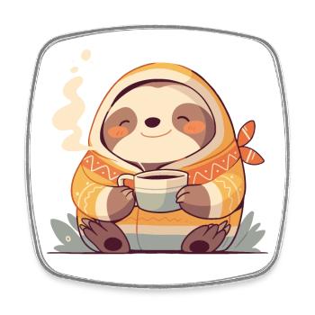 Sloth Illustration With His Cup Of Coffee - Square fridge magnet - white - Front