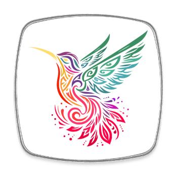 colibri oiseau mouche multicolore style tribal - Magnet carré - blanc - Devant